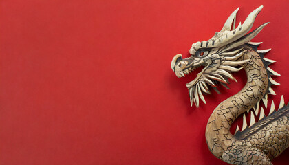 Wooden Dragon on red background