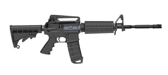 Assault Rilfe 15 (AR-15) Side View Vector Drawing