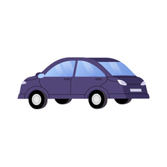 Blue car side view. Parking auto, road vehicle profile. Urban wheel transport for driver job. City automobile model with tinted glass. Flat isolated vector illustration on white background