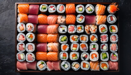 Top View of Assorted Sushi and Rolls