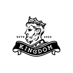 vintage king logo.  head wearing crown statue icon logo design Illustration vector in trendy minimal and simple line style. Ancient king emperor Figure Face Head Statue Sculpture.