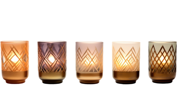 Decorative Candle Holders in Focus On a White or Clear Surface PNG Transparent Background.