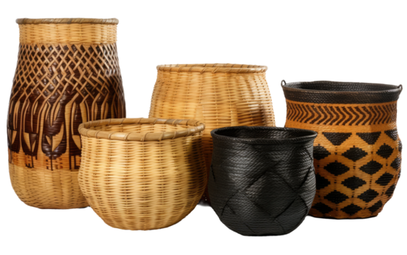 Woven Pattern Storage Basket Ensemble On a White or Clear Surface PNG Transparent Background.