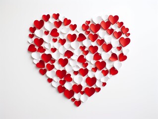 Valentines day party decorations background, Red hearts on white background.