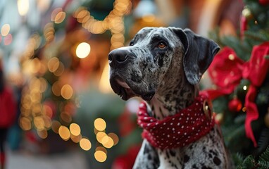 Great DaneDog with Christmas Scarf for a Christmas party