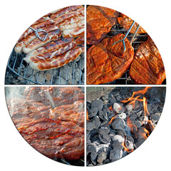 Grillen von Fleisch und Wurst in einer Collage