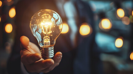 Human Resource Management, Strategic planning for success through business development concept by choosing professional leaders employee. Man holding a light bulb as symbol of idea or team leading 