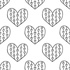 Seamless pattern with hand drawn heart doodle for decorative print, wrapping paper, greeting cards and fabric
