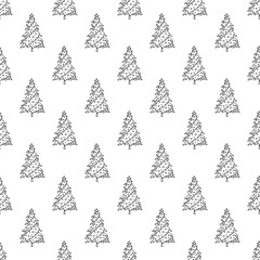 Obraz premium Seamless pattern with geometric minimal scandinavian Christmas tree doodle for decorative print, wrapping paper, greeting cards and fabric