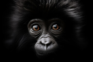 Fototapeta premium portrait of a baby gorilla looking at the camera on black background