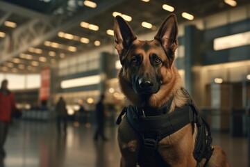 The German Shepherd K9 unit is tasked with monitoring the airport - obrazy, fototapety, plakaty