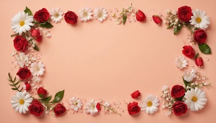 A frame of flowers on a beige background