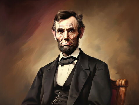 Abraham Lincoln, 16th U.S. President, depicted in historic, dignified pose with a thoughtful expression.