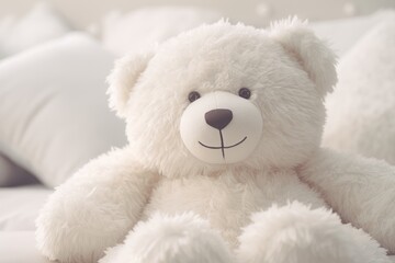 Cuddly teddy bear in the bedroom