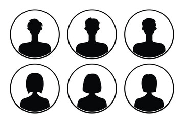 Set of silhouettes of men and women on a white background.