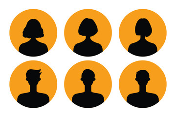 Set of silhouettes of men and women on a white background.