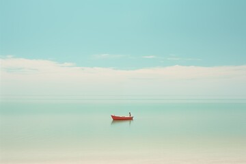 small wooden boat on the sea with person