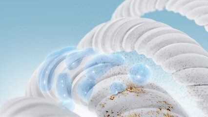 Shows the removal of dirt embedded in 3D rendered fabric fibers.