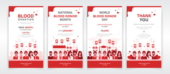 Social media story, banner, email, or newsletter templates for national blood donor month, world blood donor day or any other blood donation program - obrazy, fototapety, plakaty