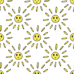 Seamless pattern with sun doodle for decorative print, wrapping paper, greeting cards, wallpaper and fabric