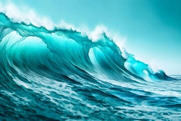 Fototapeta na wymiar Beautiful sea waves with foam of blue and turquoise color isolated on white background 