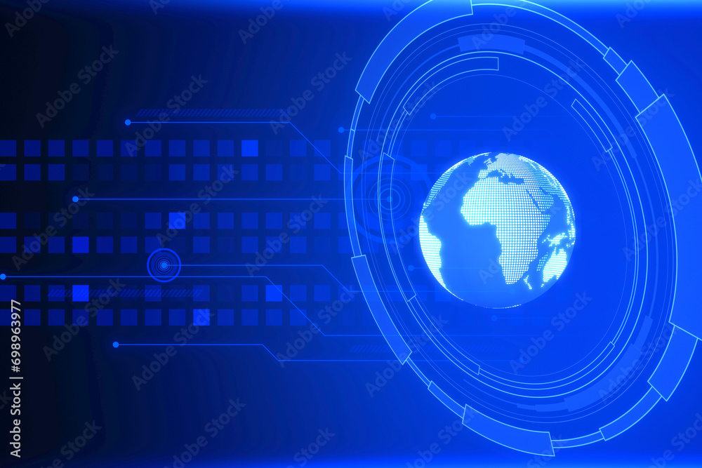 Poster creative glowing globe hologram on blurry wallpaper with lines. metaverse, map and global network co