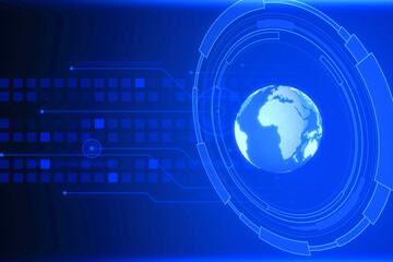 Creative glowing globe hologram on blurry wallpaper with lines. Metaverse, map and global network concept. 3D Rendering.