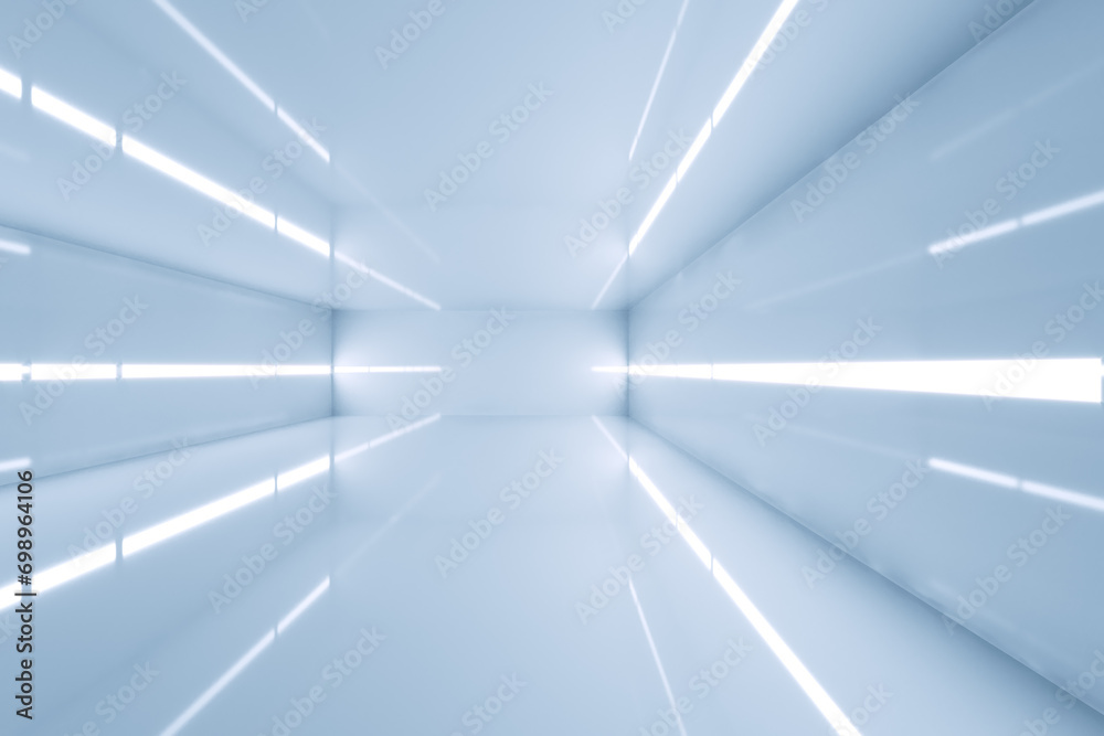 Poster abstract light futuristic room with lights. tunnel concept. 3d rendering.