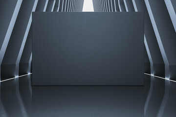 Modern futuristic gray hallway interior with reflections with blank mock up place. Spaceship...
