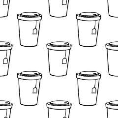 Seamless pattern with cute cup of tea or coffee doodle for decorative print, wrapping paper, greeting cards, wallpaper and fabric