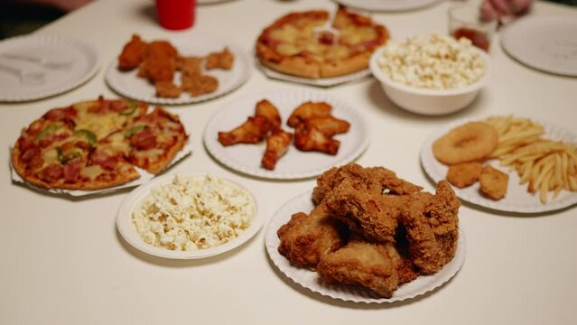 Close up of foods and dinks for celebrate the party with friends. Happy and joyful in holiday weekend and festival.