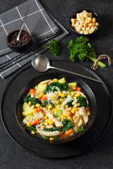 Chicken and white bean soup with veggies, corn