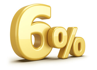 6 percentage off sale discount number gold 3d render