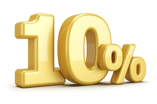10 percentage off sale discount number gold 3d render