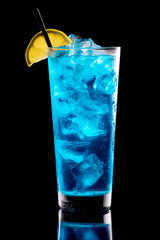Blue Curacao cocktail garnished with a lime isolated on black background