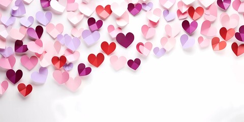Valentines day party decorations background, Colored hearts on empty background. copy space banner