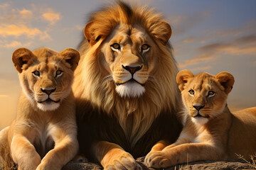 lion Family  - obrazy, fototapety, plakaty