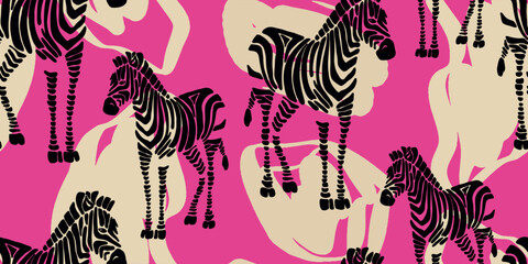 Fototapeta na wymiar A painting of zebras. Hand drawn abstract seamless pattern. Creative collage