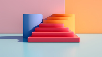 Minimalist bright color abstract steps product display podium, 3d rendering podium platform