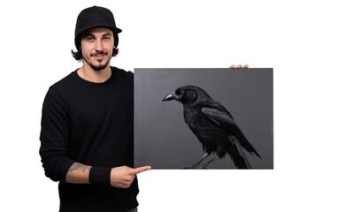 A Candid Shot of a Talented Male Artist with His Artwork Isolated on Transparent Background PNG.