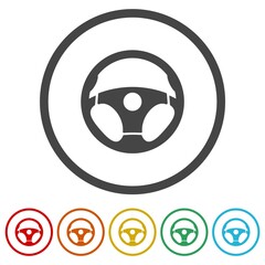 Car Steering wheels icon. Set icons in color circle buttons