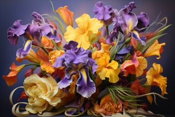 Fragrant Iris bouquet wedding. Glass lavender. Generate Ai