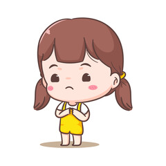 Cute sad girl cartoon character. People expression concept design. adorable chibi vector style. Isolated white background