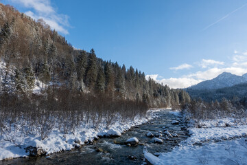 Winter scenery at the Ammergauer Alps, Germany 