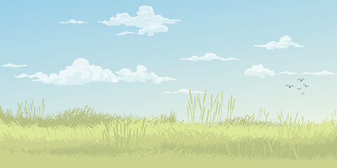 Nature landscape spring season flat design vector illustration. Pastel environment concept template have blank space.