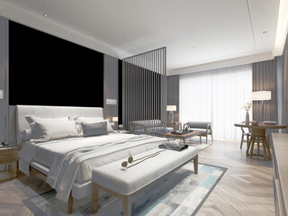 3d render. Modern hotel room interior scene.