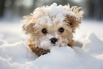 Stylish Dog winter snow. Cute canine. Generate Ai