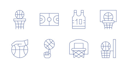 Basketball icons. Editable stroke. Containing basketball, tshirt, basketball field.