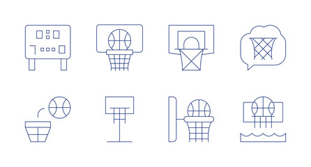 Basketball icons. Editable stroke. Containing scoreboard, basketball, basketball ball.