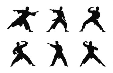 Tai Chi Self Defense Silhouettes Clipart bundle, Tai Chi Pose silhouette vector Set